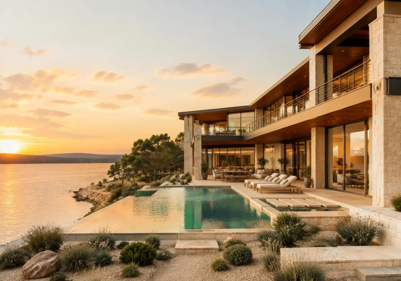 Lakefront Modern Estate exterior in Heath